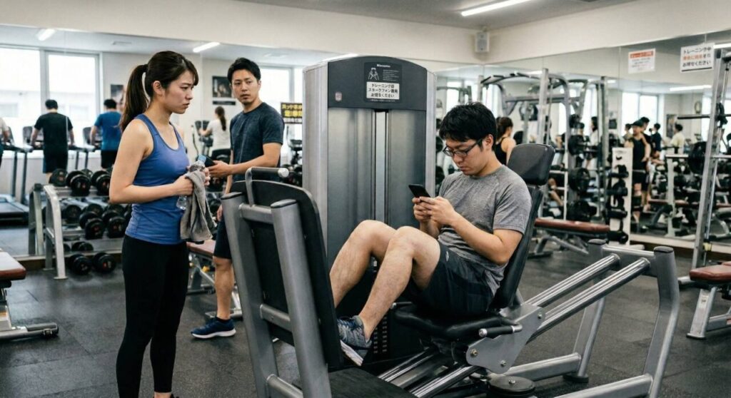 ジムのマシンに座ったままスマホをいじる時間泥棒のNG行動
