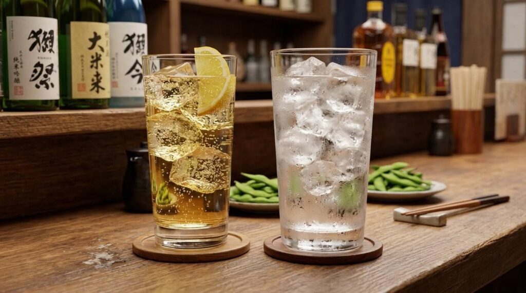 悪酔いと筋肉の分解を防ぐためのハイボールとチェイサー(水)