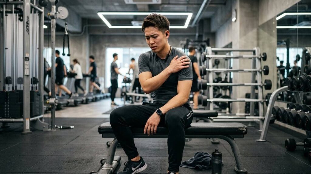 ジムで肩の痛みや違和感に悩む日本人男性