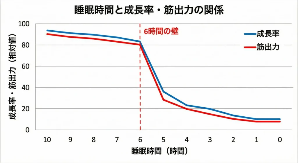 睡眠時間と筋トレパフォーマンスの相関関係を示すグラフ