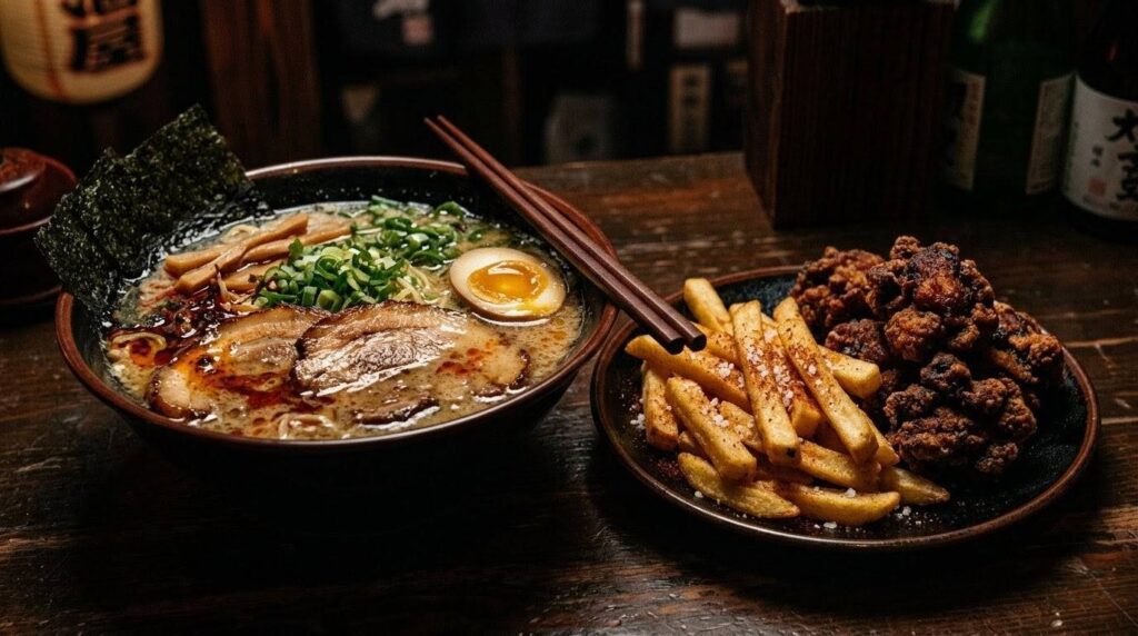 筋肉を破壊し脂肪になりやすいNGメニュー(締めのラーメンや大量の揚げ物)