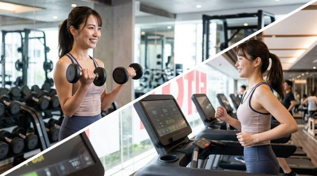 ダイエット目的で筋トレと有酸素運動を組み合わせる女性