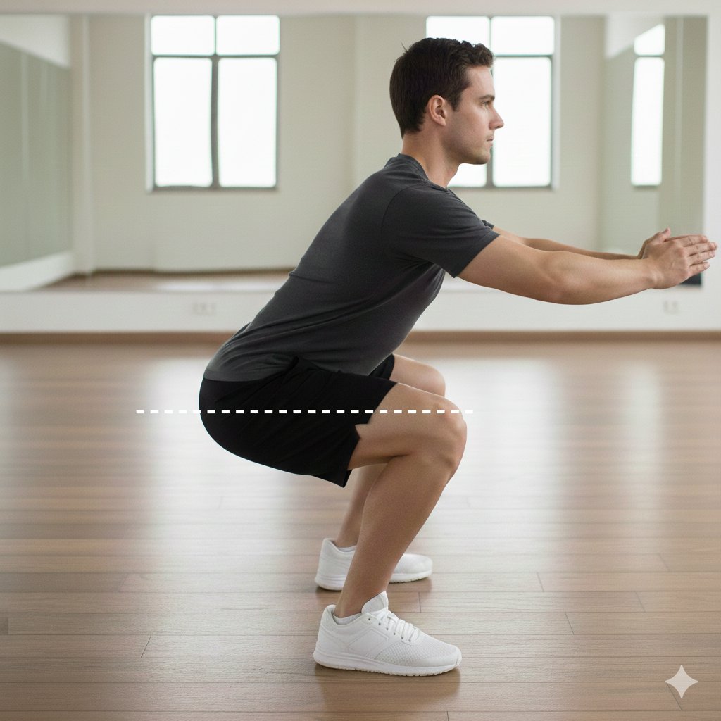 スクワット 正しいフォーム 手順 しゃがむ深さ