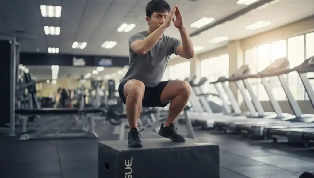 ボックスジャンプをしている男性