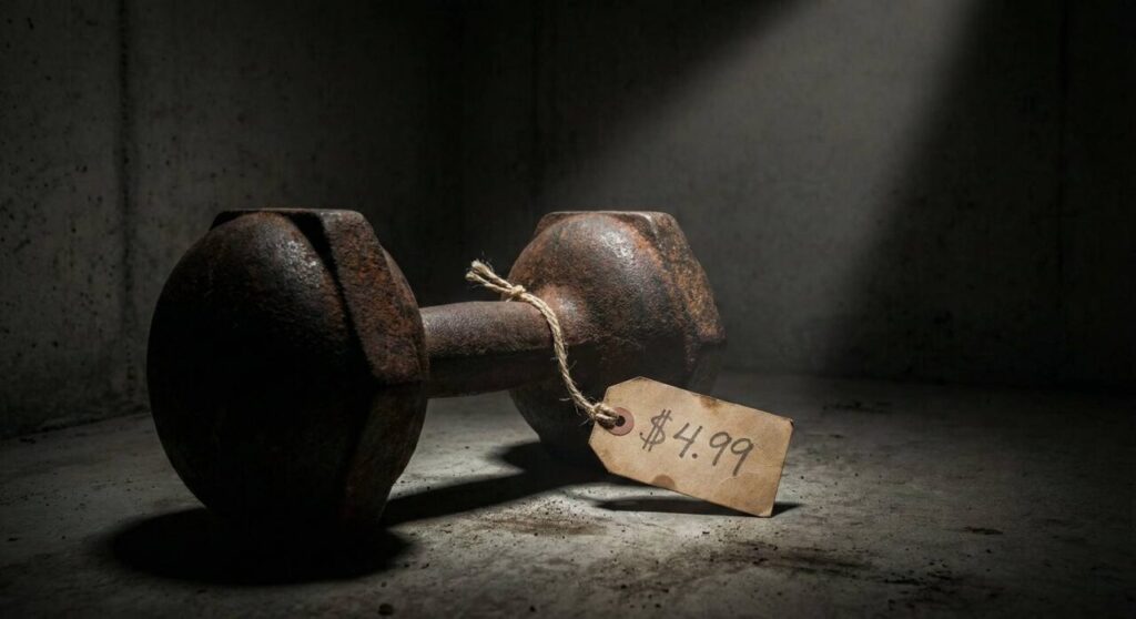 安すぎるパーソナルジムのサービス低下や設備不備のリスクを象徴するイメージ