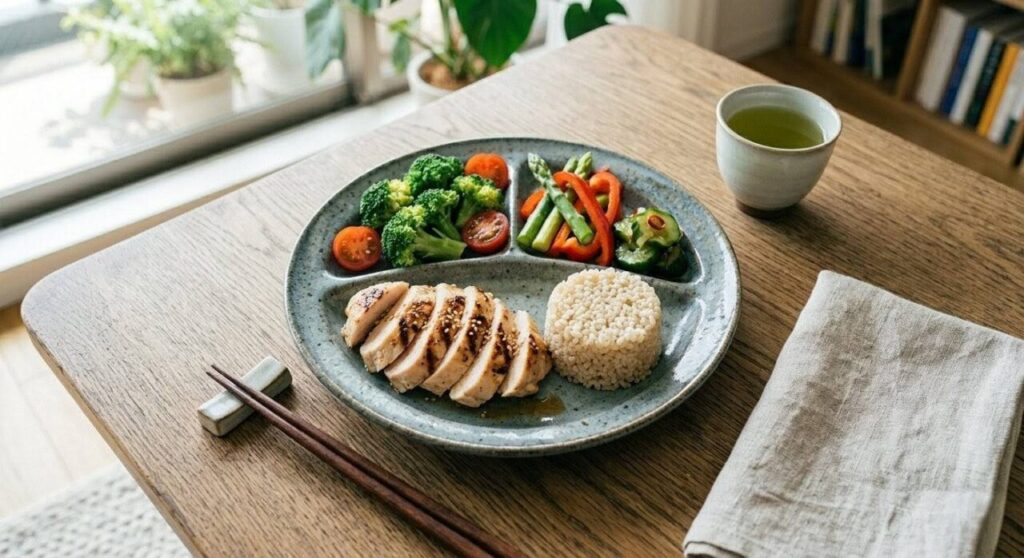 筋肉を育て脂肪を落とす、バランスの取れた食事管理の例