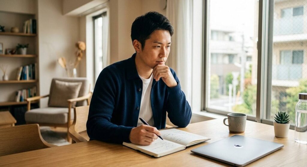 筋トレの停滞期に直面し、現状を分析する男性