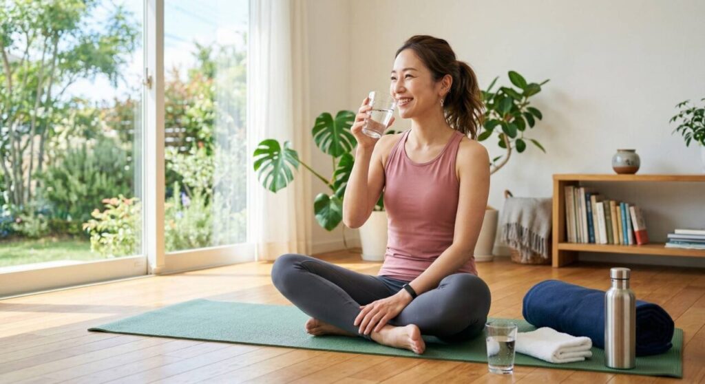 ケガを防ぎ筋トレを継続するために、完璧主義を捨てて笑顔でリラックス(戦略的リカバリー)する女性