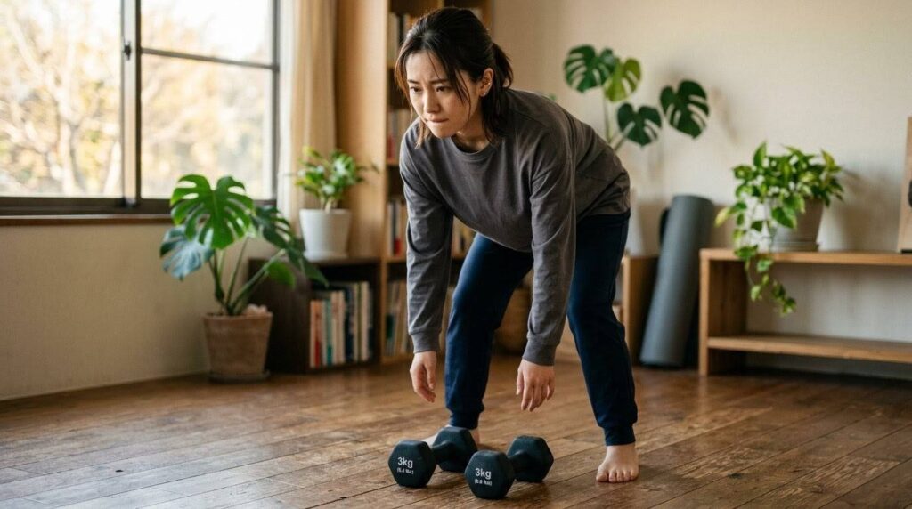 運動経験ゼロから筋トレを始めることに不安を感じながらも、一歩を踏み出そうとする日本人女性