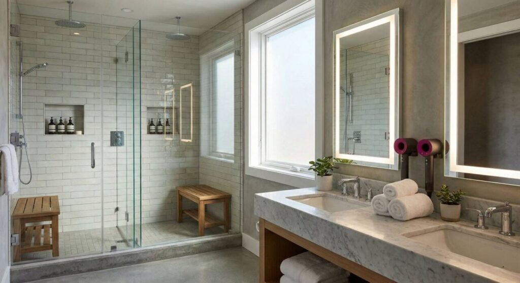 清潔感がありアメニティが充実したパーソナルジムのシャワー室