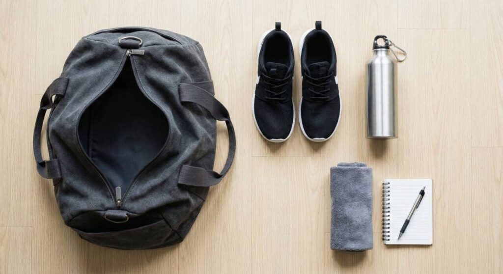 パーソナルジムの持ち物セット(ウェア、水、シューズ、バッグ)