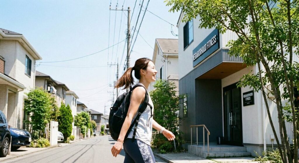 家から15分以内の通いやすいパーソナルジムに向かうイメージ