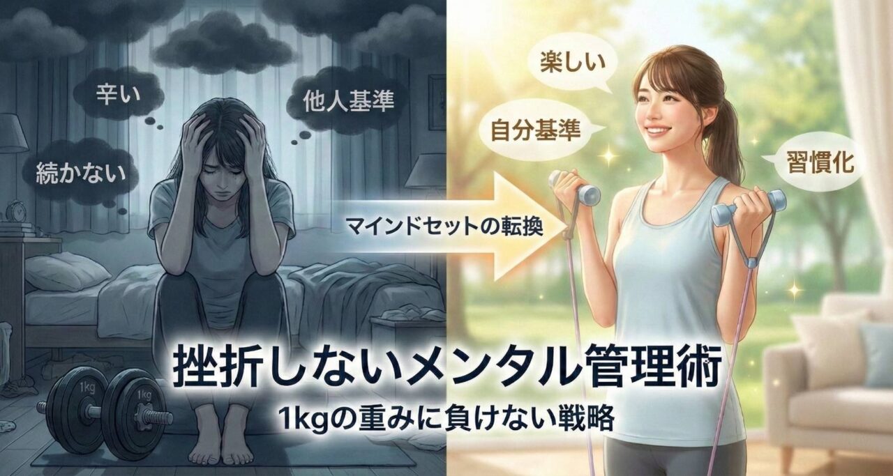 日本語のファイル名は文字化けやエラーの原因になるため、英単語をハイフンで繋ぎます。ターゲットキーワードである「kintore（筋トレ）」「mental（メンタル）」「beginner（初心者）」「1kg」をすべて盛り込みました。