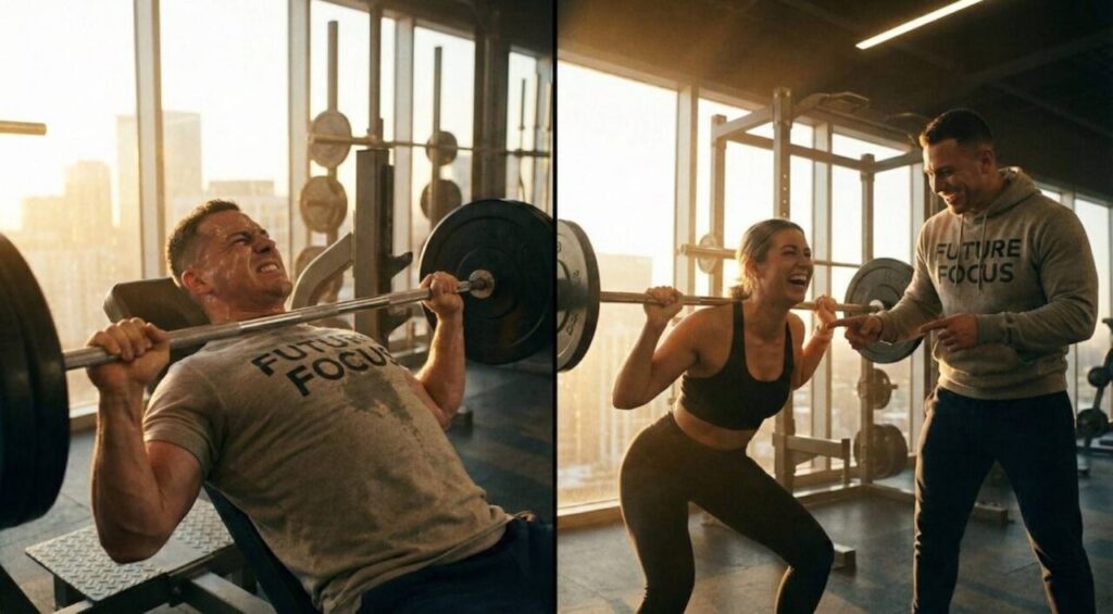 現役トレーナーとして筋トレの喜びを伝える様子