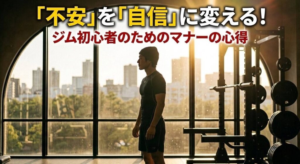 ジム初心者の不安を自信に変える！マナー＆本気の心得を伝えるアイキャッチ。