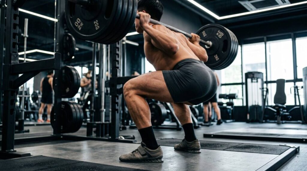 ゆっくりとしたスピードで筋肉とフォームをコントロールしながら行うスクワット