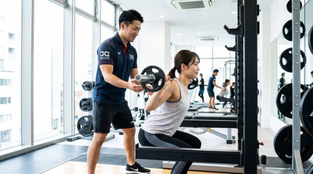 背骨をまっすぐに保ち無理のない安全な深さで行う正しいスクワット