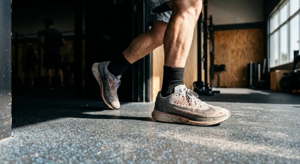 準備を捨てて今すぐ筋トレの第一歩を踏み出す瞬間の足元