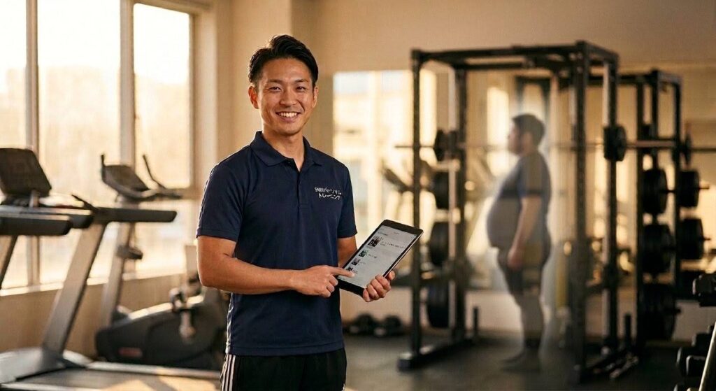 自らの変身経験を持ち、初心者の悩みに心から共感するパーソナルトレーナー。