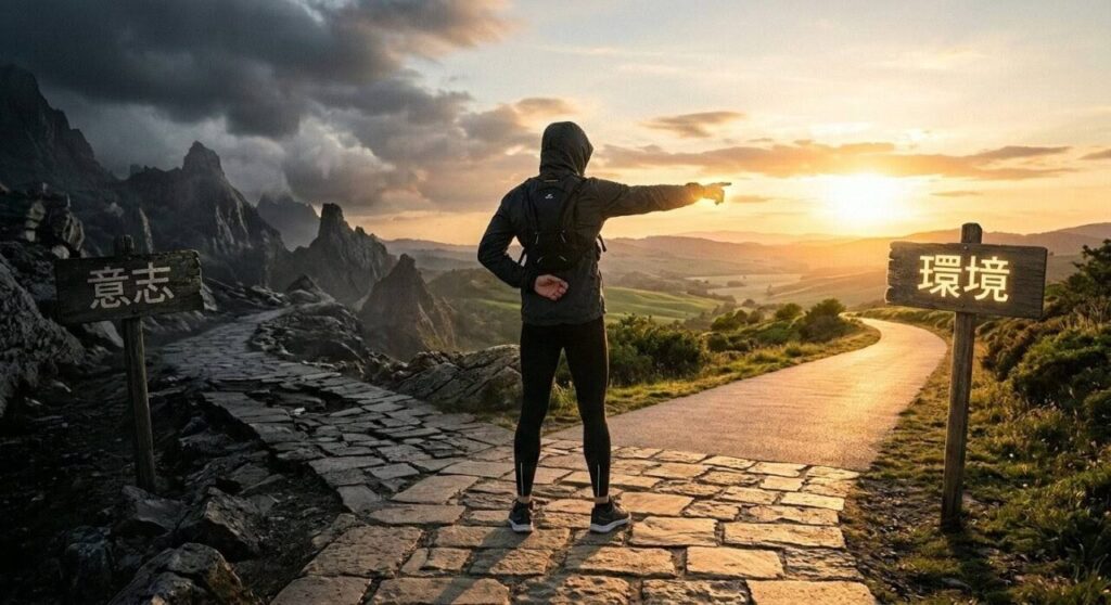 気合いや根性ではなく「環境」を選ぶことで筋トレが継続できるイメージ図