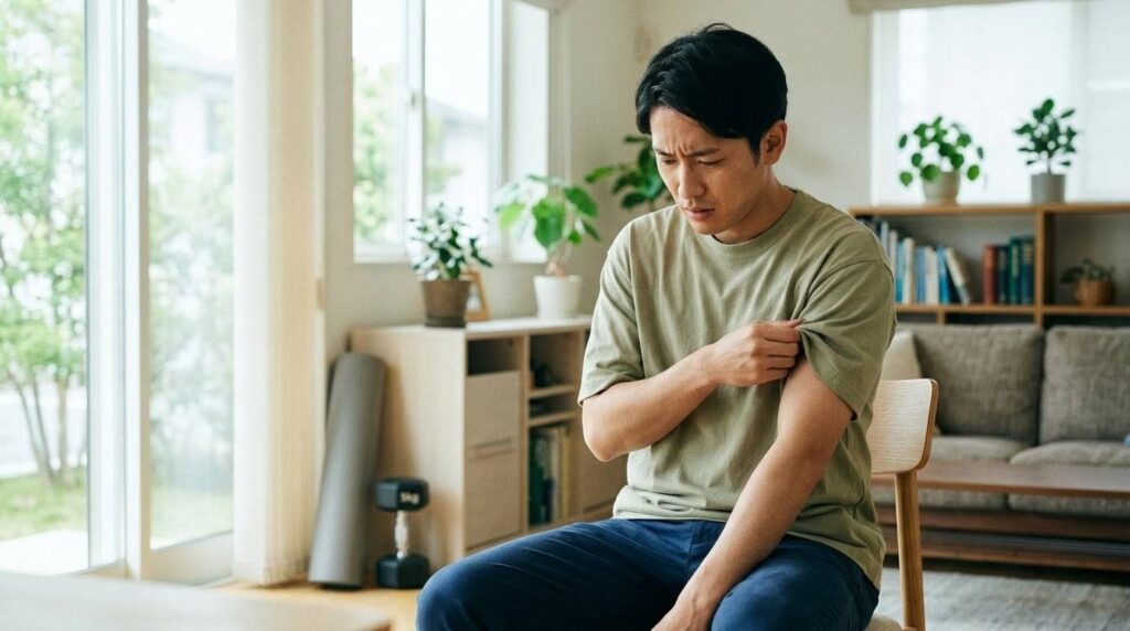 空腹の筋トレで自分の筋肉が分解（カタボリック）されることを心配する日本人男性