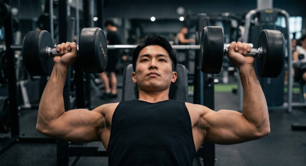 筋肥大・ボディメイク目的で8〜12回の中重量トレーニングを行う日本人男性