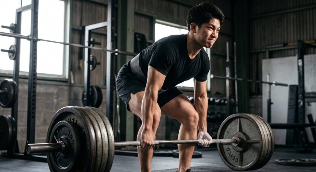 筋力アップ目的で1〜5回の超高重量デッドリフトを行う日本人男性