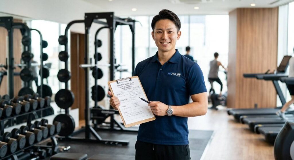 筋トレの正しい順番（メニュー）を笑顔で解説するプロのパーソナルトレーナー