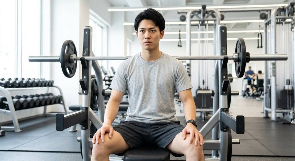 フォームを優先して無理をせずトレーニングを終えた日本人初心者男性