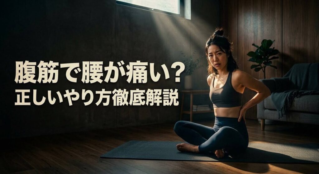 腹筋で腰や首が痛い初心者向けの安全なクランチと代替メニューを解説するアイキャッチ画像